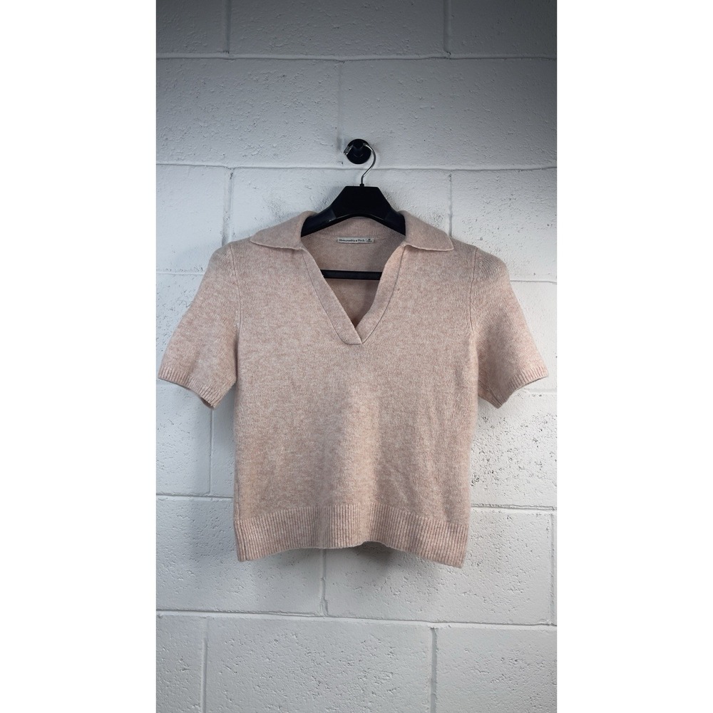 Abercrombie & Fitch Women's Pink  Knit Polo V-neck Short Sleeve Top Sz M